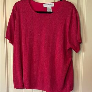Sag Harbor Women's Shimmer Short-Sleeve Tee in Fuchsia